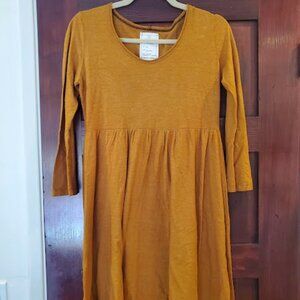X Small Squash Bohemian Folk Long Sleeve Babydoll Dress Jersey Hemp Cotton Blend